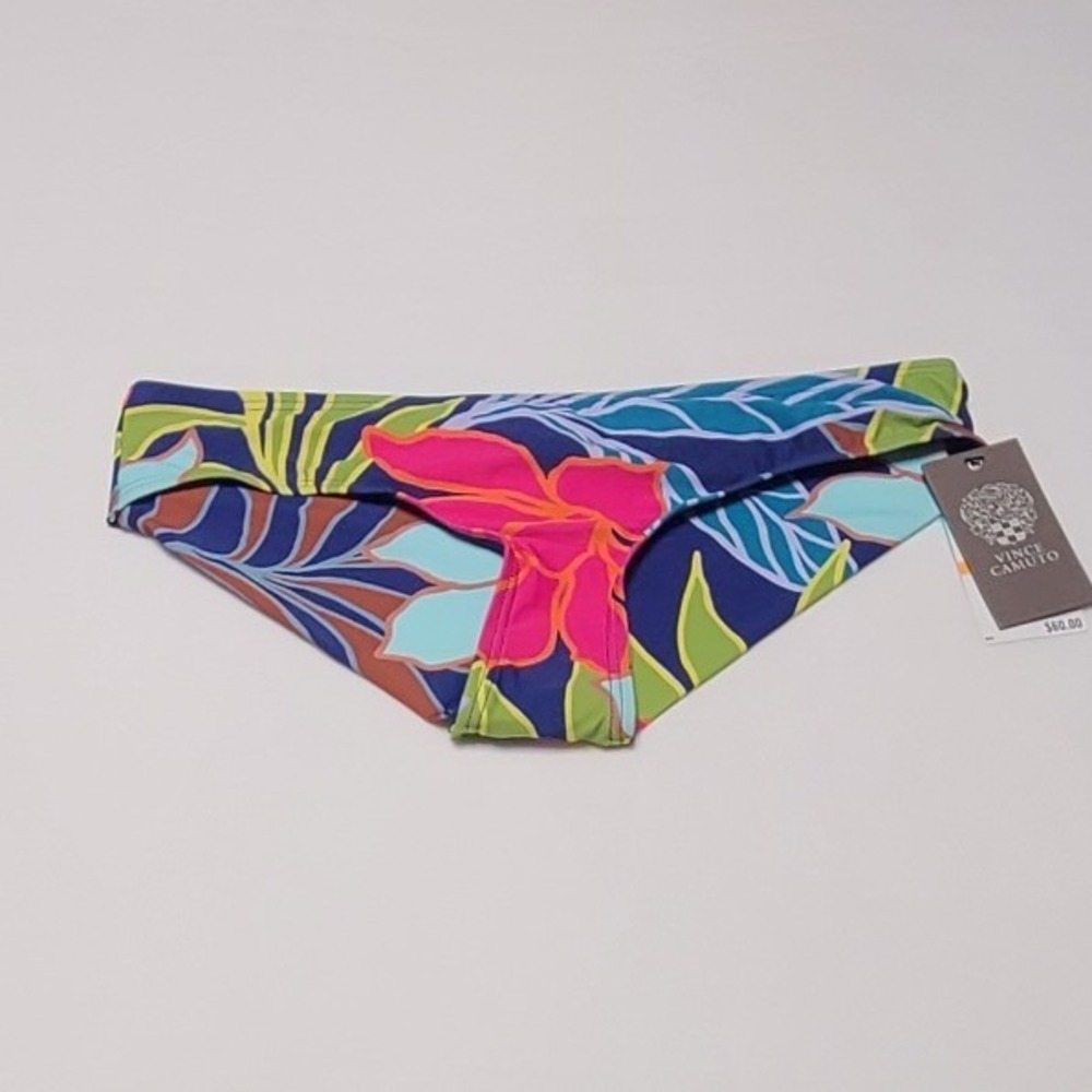 Vince Camuto Swim Women's Tropical Floral Ruched Back Bikini Bottom Navy Blue S